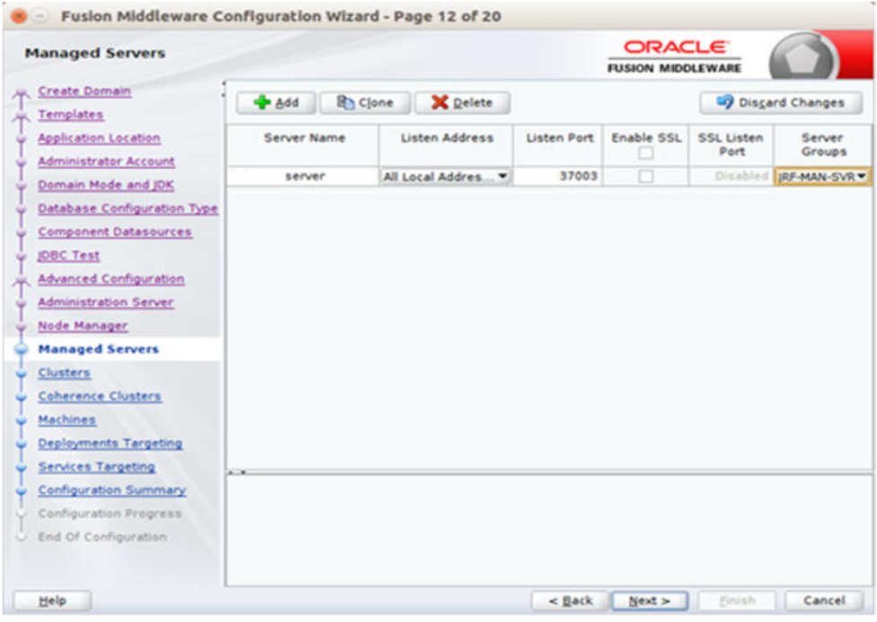 Managed Servers window